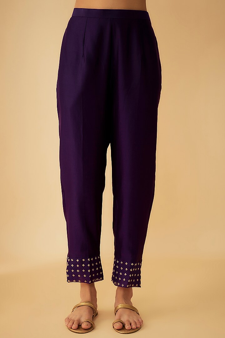 Purple Chanderi Tassels Embroidered Kurta Set by 1999AD By Amita & Deepak at Pernia's Pop Up Shop