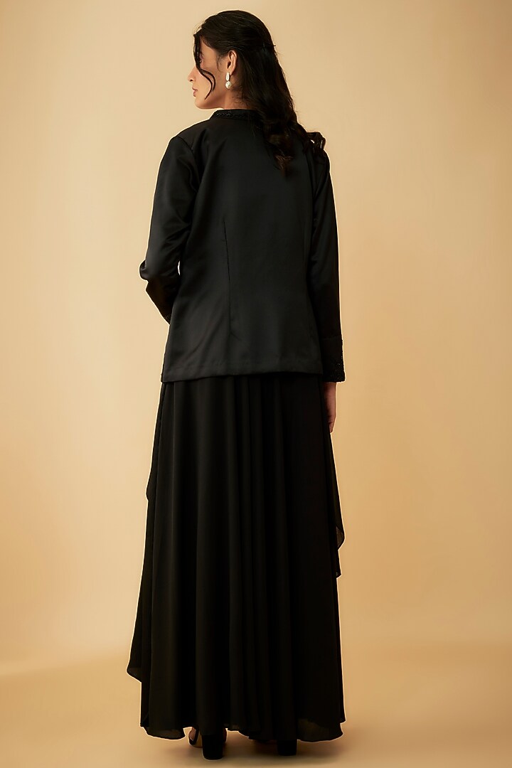 Black Satin Draped Skirt Set by 1999AD By Amita & Deepak at Pernia's Pop Up Shop