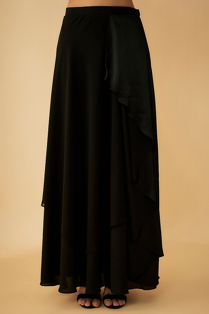 Black Satin Draped Skirt Set by 1999AD By Amita & Deepak at Pernia's Pop Up Shop