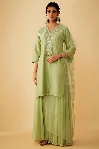 Green Georgette Sharara Set by 1999AD By Amita & Deepak