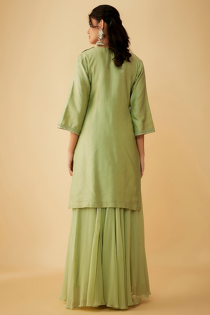 Green Georgette Wedding Sharara Set by 1999AD By Amita & Deepak at Pernia's Pop Up Shop