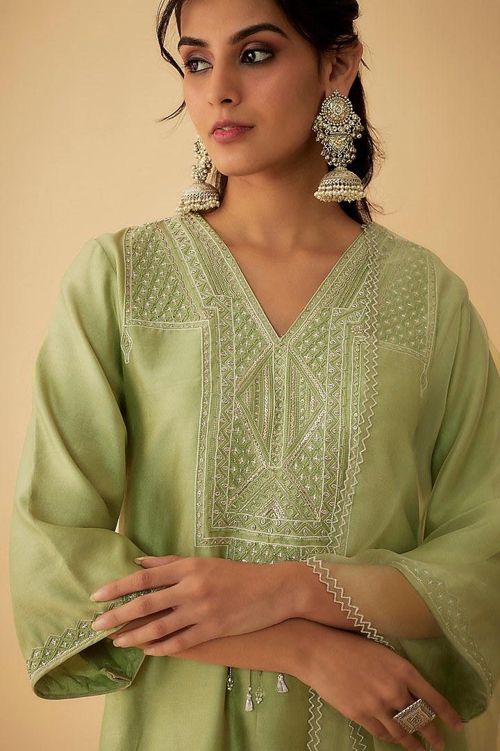 Green Georgette Wedding Sharara Set by 1999AD By Amita & Deepak at Pernia's Pop Up Shop
