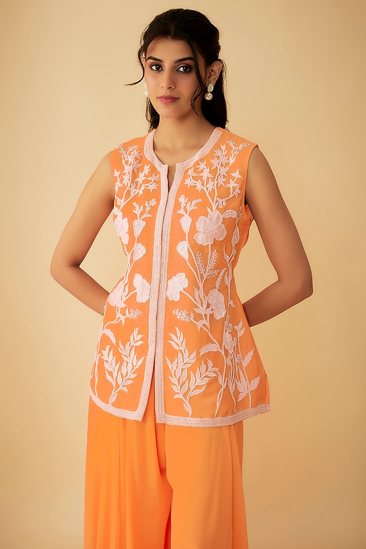 Orange Organza Party Wear Sharara Set by 1999AD By Amita & Deepak at Pernia's Pop Up Shop