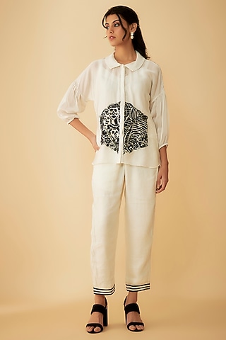 White Organza Cutdana Embroidered Co-Ord Set by 1999AD By Amita & Deepak