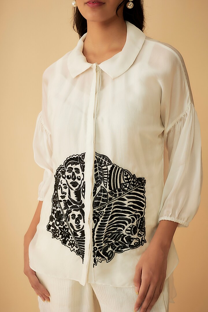 White Organza Cutdana Embroidered Co-Ord Set by 1999AD By Amita & Deepak at Pernia's Pop Up Shop