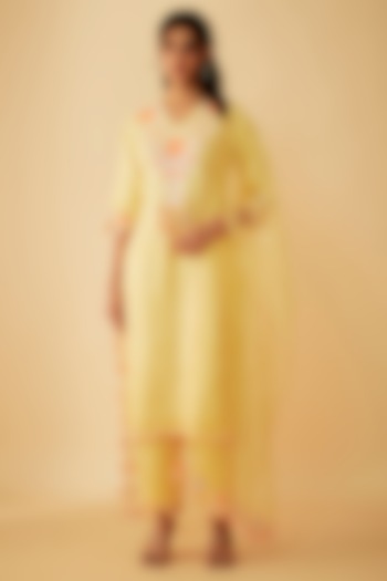 Yellow Matka Silk Embroidered Kurta Set by 1999AD By Amita & Deepak at Pernia's Pop Up Shop