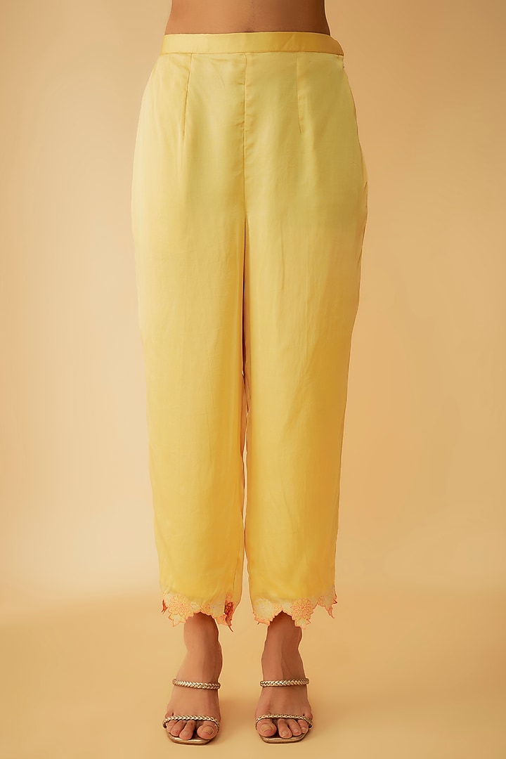 Yellow Matka Silk Embroidered Kurta Set by 1999AD By Amita & Deepak at Pernia's Pop Up Shop