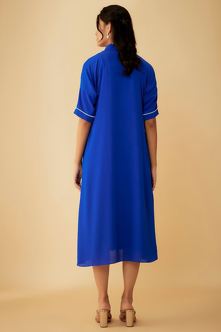 Royal Blue Georgette Applique Embroidered Summer Dress by 1999AD By Amita & Deepak at Pernia's Pop Up Shop
