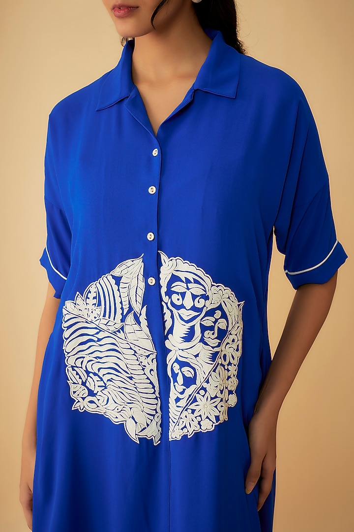 Royal Blue Georgette Applique Embroidered Summer Dress by 1999AD By Amita & Deepak at Pernia's Pop Up Shop