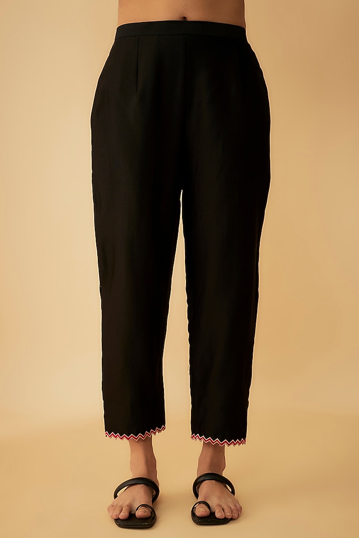 Black Chanderi Tribal Embroidered Kurta Set by 1999AD By Amita & Deepak at Pernia's Pop Up Shop
