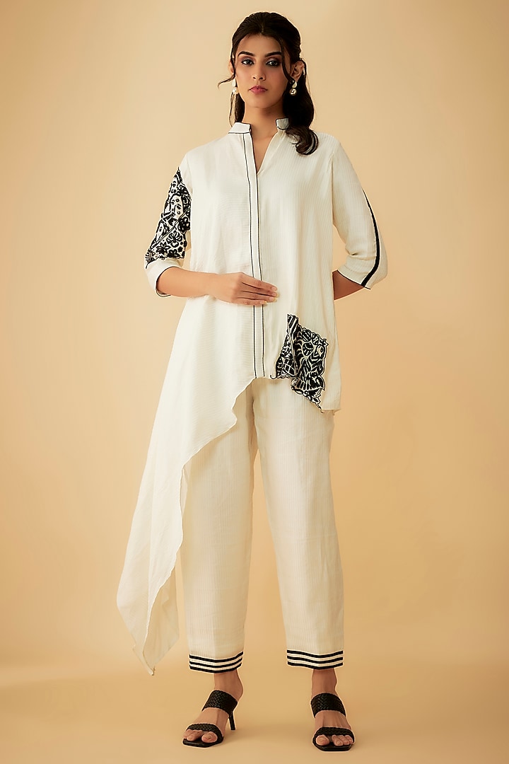 White Linen Embroidered Co-Ord Set by 1999AD By Amita & Deepak at Pernia's Pop Up Shop