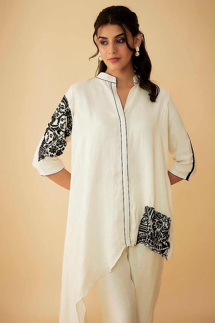 White Linen Embroidered Co-Ord Set by 1999AD By Amita & Deepak at Pernia's Pop Up Shop