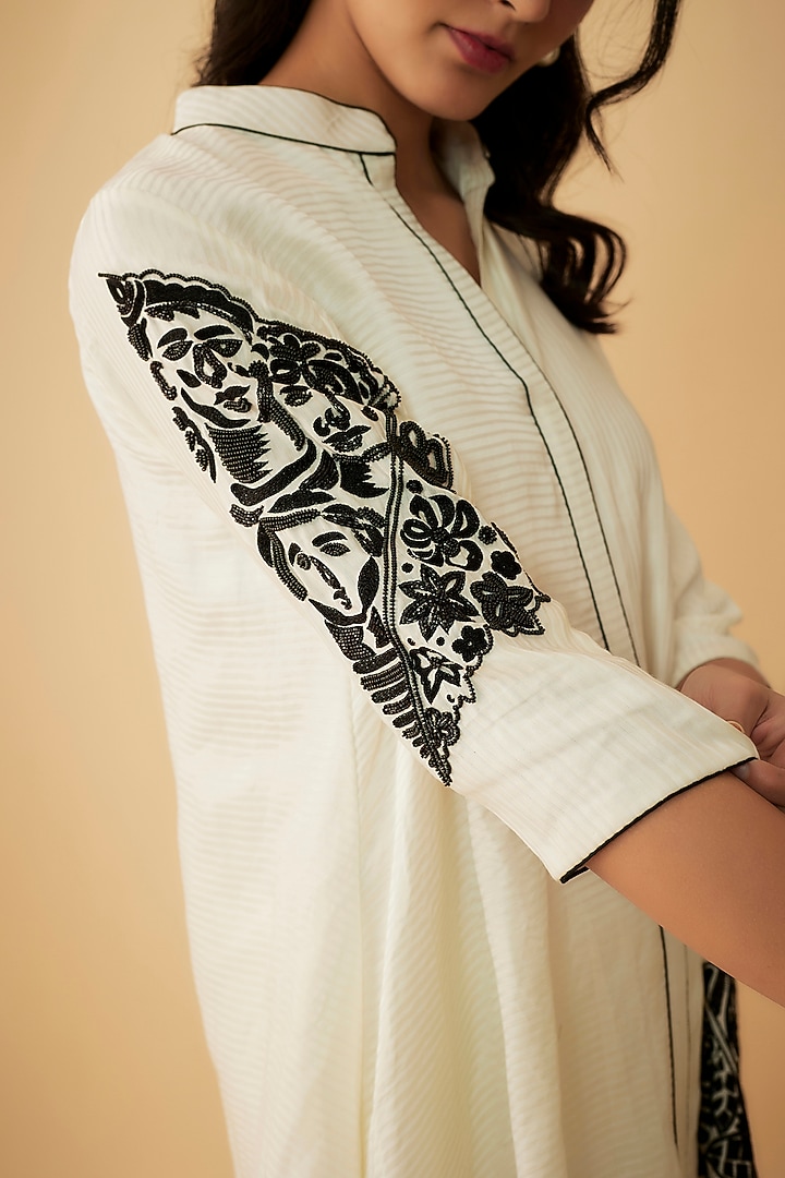 White Linen Embroidered Co-Ord Set by 1999AD By Amita & Deepak at Pernia's Pop Up Shop