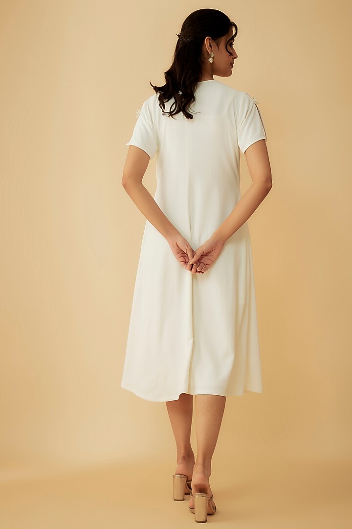 Off-White Satin Applique Embroidered Summer Dress by 1999AD By Amita & Deepak at Pernia's Pop Up Shop