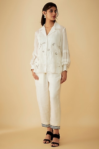 White Organza Cutdana Embroidered Co-Ord Set by 1999AD By Amita & Deepak