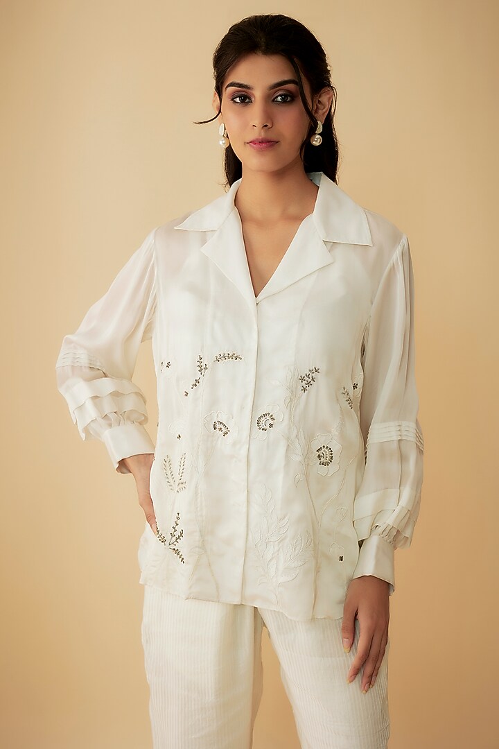 White Organza Cutdana Embroidered Co-Ord Set by 1999AD By Amita & Deepak at Pernia's Pop Up Shop