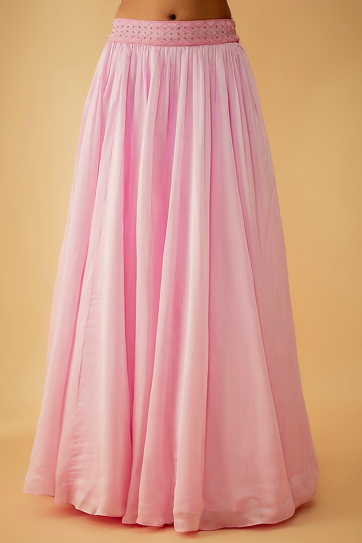 Onion Pink Satin Organza Cutdana Embellished Jacket Wedding Lehenga Set by 1999AD By Amita & Deepak at Pernia's Pop Up Shop