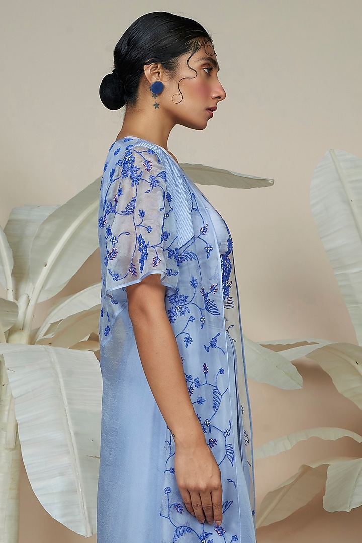 Blue Organza Jacket Set by 1999AD By Amita & Deepak at Pernia's Pop Up Shop