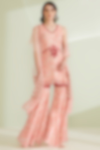 Peach Embellished Party Wear Sharara Set by 1999AD By Amita & Deepak at Pernia's Pop Up Shop