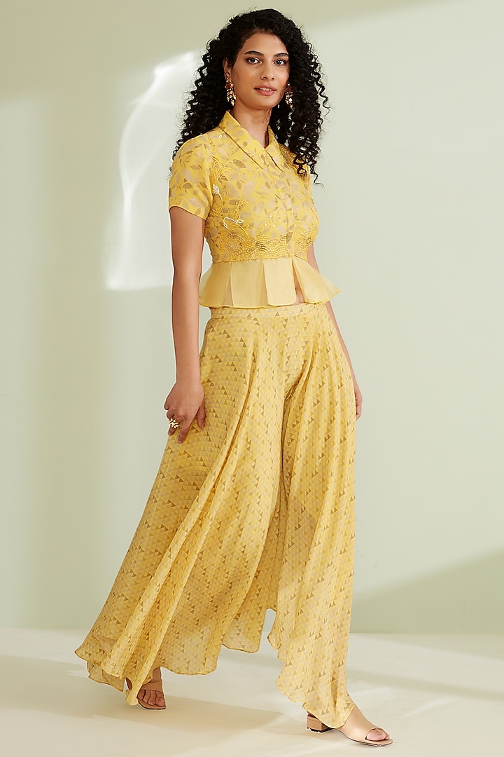 Yellow Printed Pant Set by 1999AD By Amita & Deepak at Pernia's Pop Up Shop