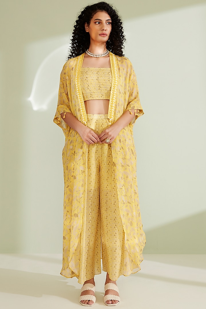 Yellow Embroidered Jacket Set by 1999AD By Amita & Deepak