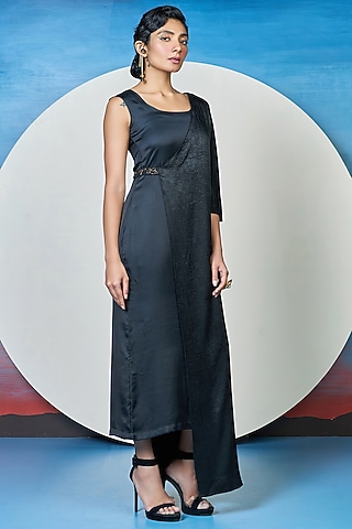 Black Satin Jacket Dress by 1999AD By Amita & Deepak