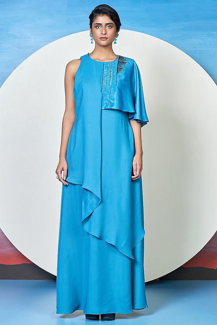 Blue Embroidered Vacation Dress by 1999AD By Amita & Deepak at Pernia's Pop Up Shop