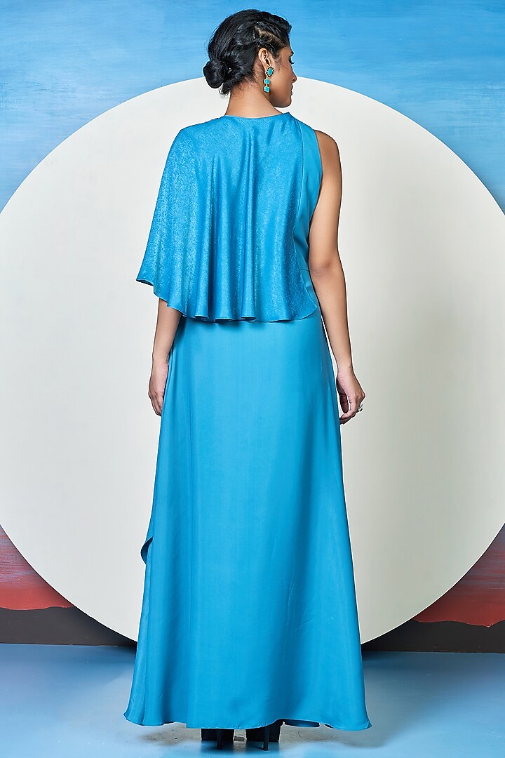 Blue Embroidered Vacation Dress by 1999AD By Amita & Deepak at Pernia's Pop Up Shop