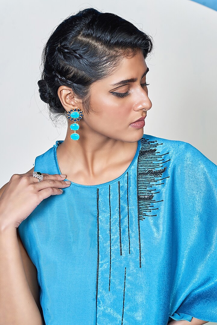 Blue Embroidered Vacation Dress by 1999AD By Amita & Deepak at Pernia's Pop Up Shop