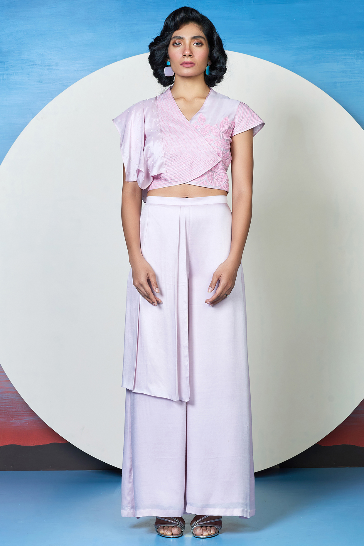 Onion Pink Embroidered Pant Set by 1999AD By Amita & Deepak at Pernia's Pop Up Shop