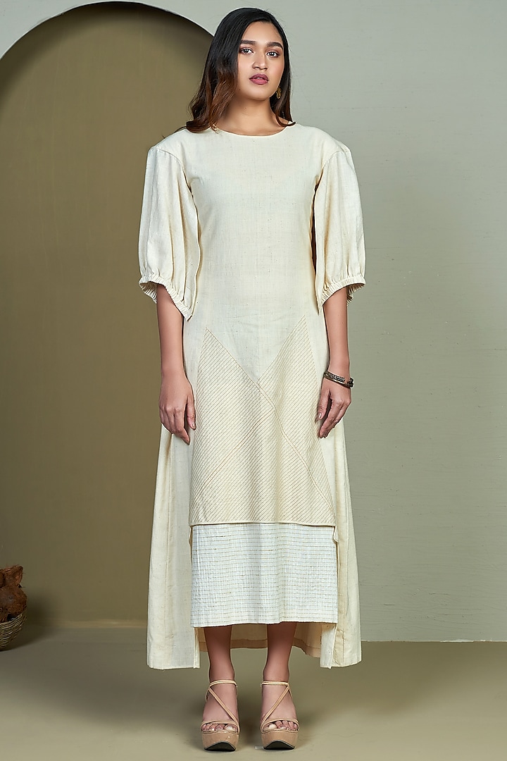 Beige Organic Khadi Tunic With Inner by 1999AD By Amita & Deepak at Pernia's Pop Up Shop