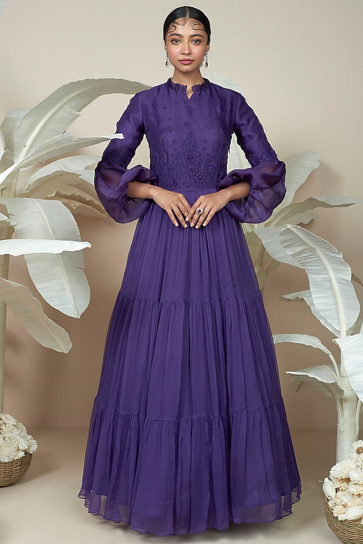 Purple Embroidered Gown by 1999AD By Amita & Deepak