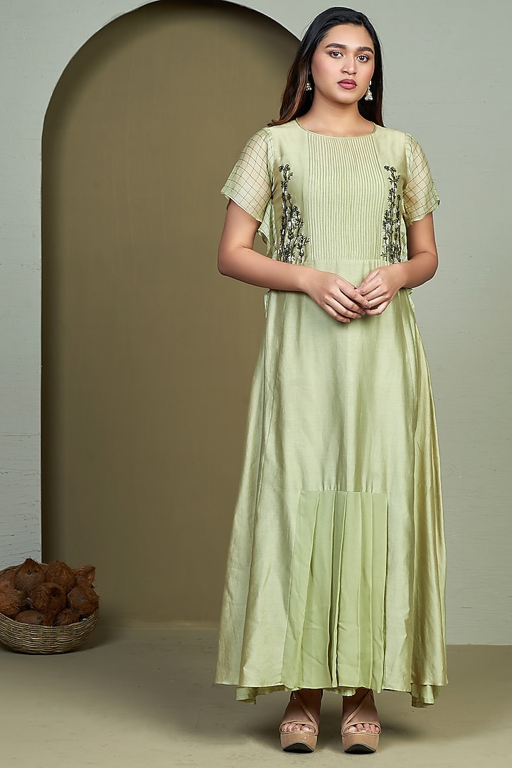 Pista Green Embroidered Tunic by 1999AD By Amita & Deepak