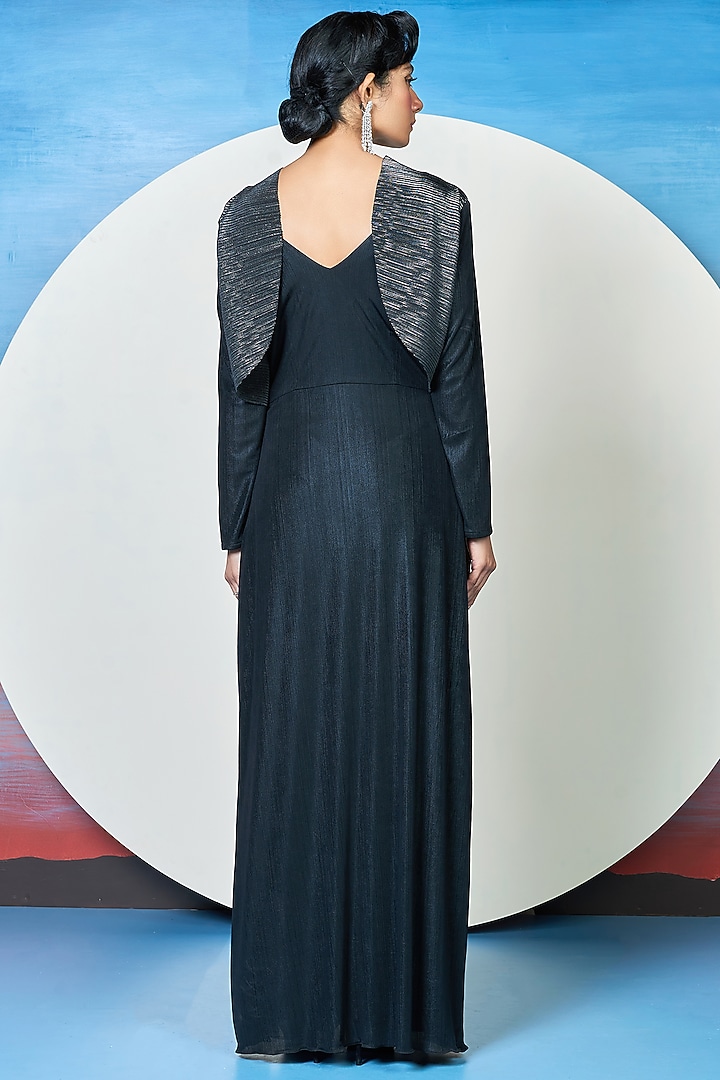 Metallic Silver & Black Satin Gown by 1999AD By Amita & Deepak at Pernia's Pop Up Shop