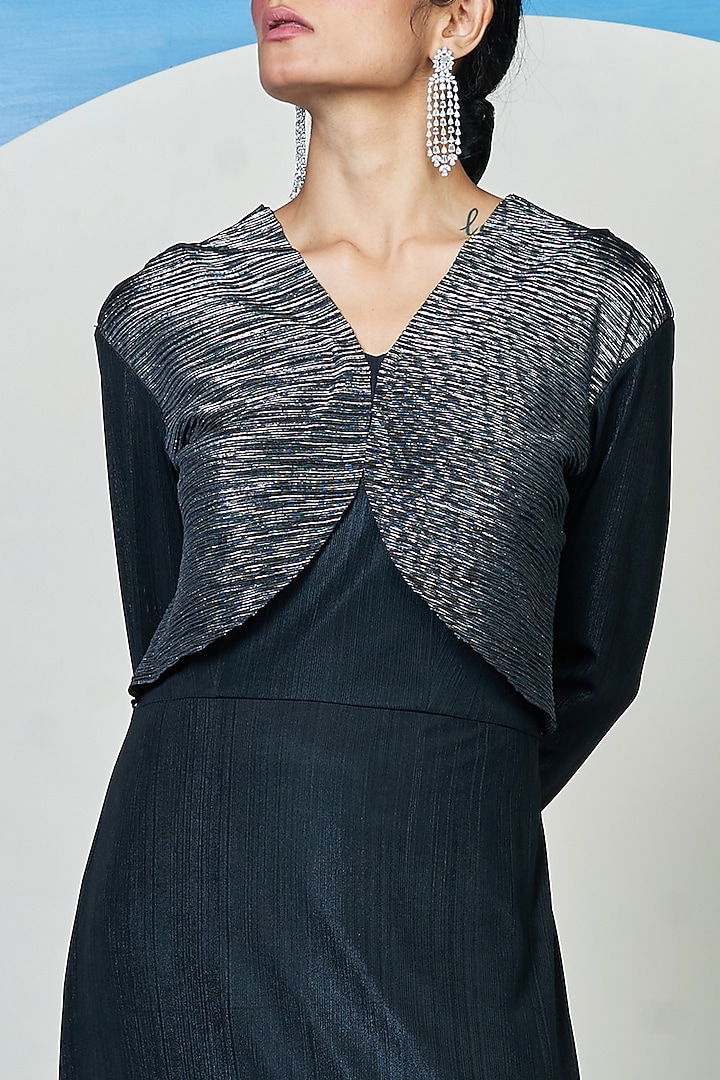 Metallic Silver & Black Satin Gown by 1999AD By Amita & Deepak at Pernia's Pop Up Shop