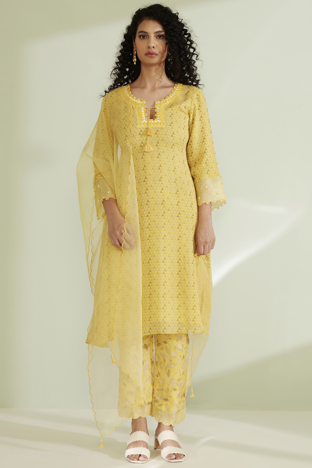 Yellow Embroidered Kurta Set by 1999AD By Amita & Deepak at Pernia's Pop Up Shop