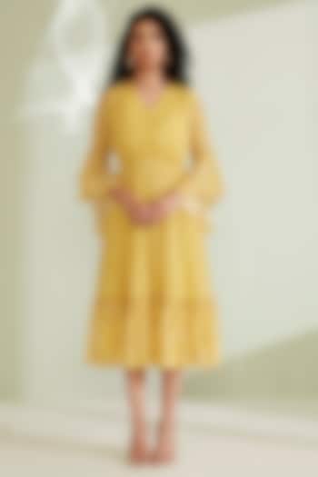 Yellow Printed Summer Dress by 1999AD By Amita & Deepak
