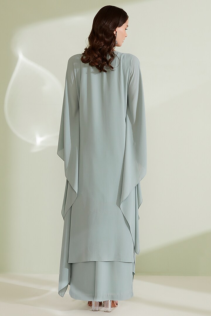 Grey Embroidered Ruffled Kaftan Set by 1999AD By Amita & Deepak at Pernia's Pop Up Shop
