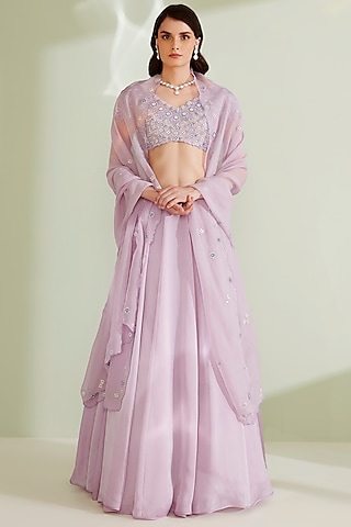 Lavender Satin Organza Kalidar Lehenga Set by 1999AD By Amita & Deepak
