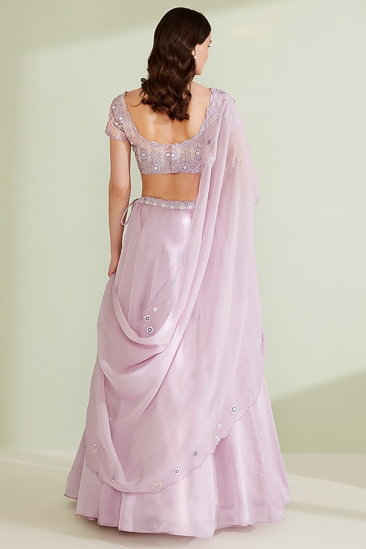 Lavender Satin Organza Kalidar Wedding Lehenga Set by 1999AD By Amita & Deepak at Pernia's Pop Up Shop