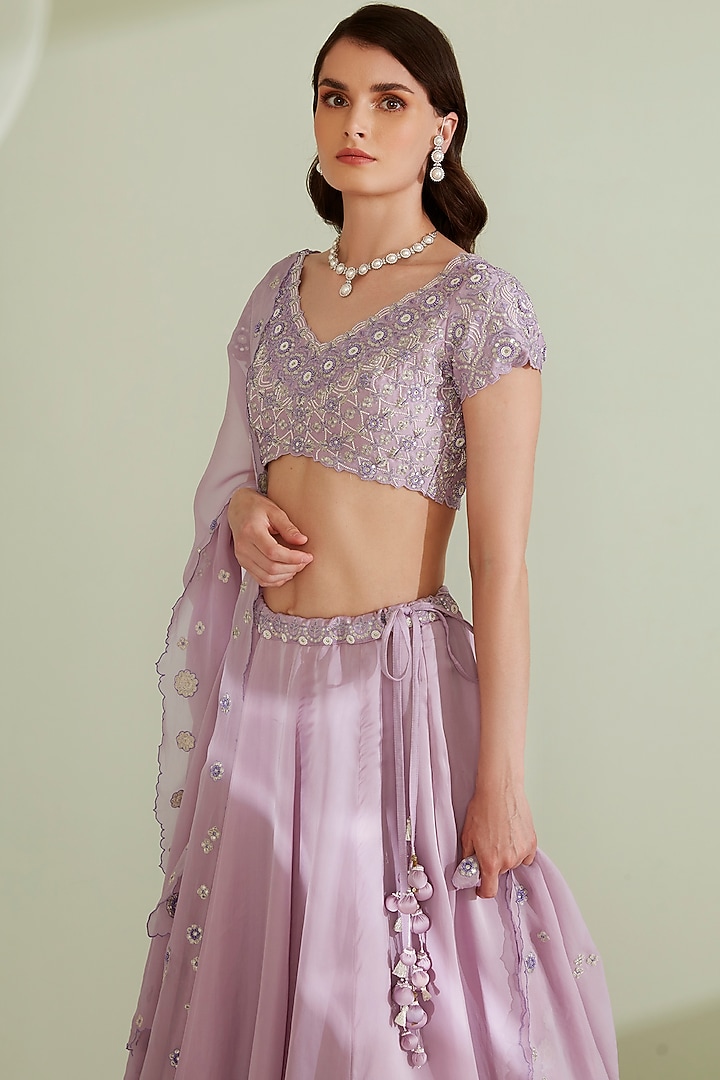 Lavender Satin Organza Kalidar Wedding Lehenga Set by 1999AD By Amita & Deepak at Pernia's Pop Up Shop