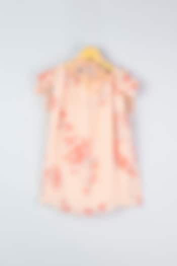 Peach Floral Printed Dress For Girls by Adah Kidswear