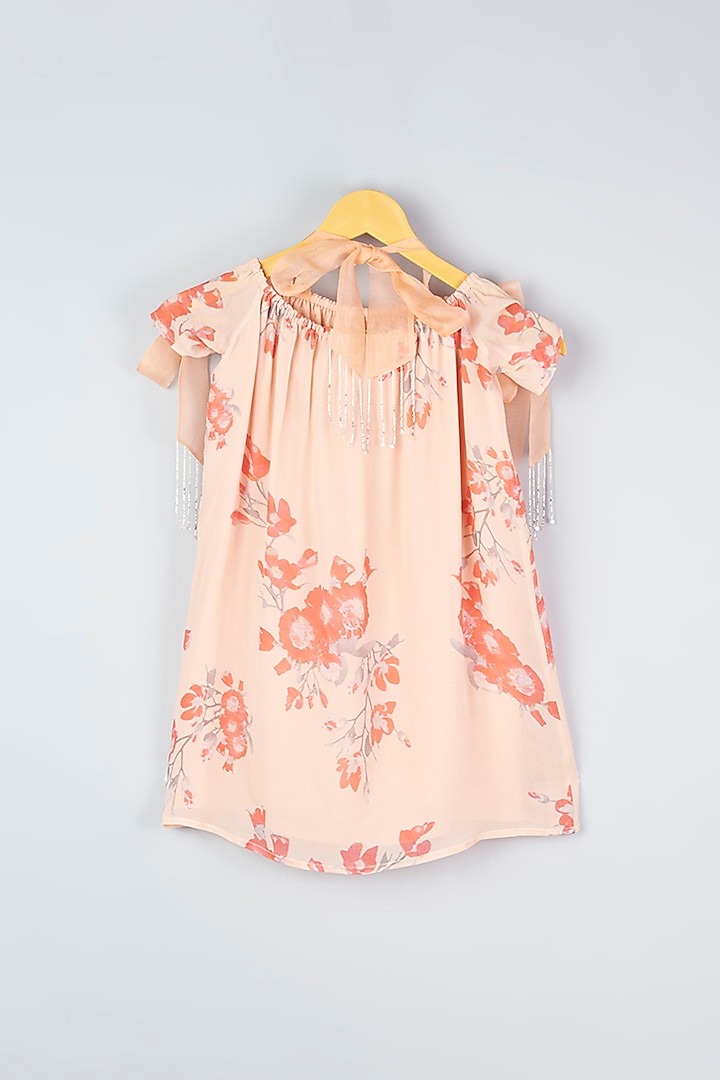 Peach Floral Printed Dress For Girls by Adah Kidswear