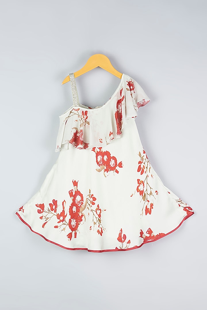 Mint Printed One-Shoulder Dress For Girls by Adah Kidswear