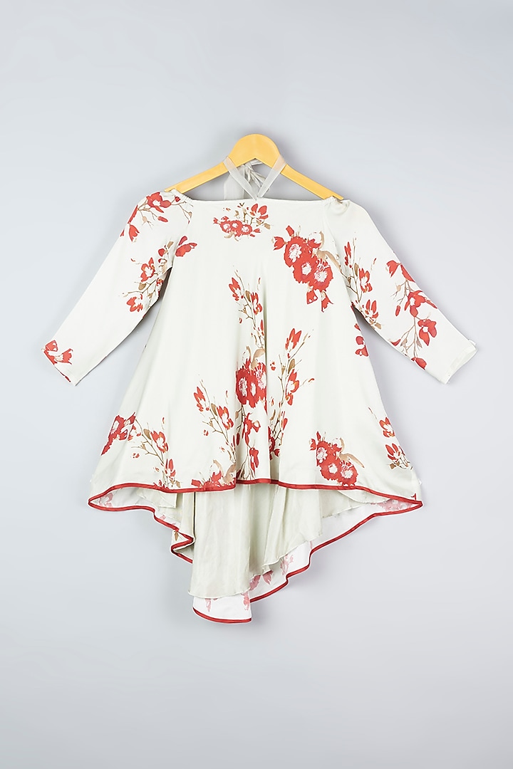 Mint Printed High-Low Dress For Girls by Adah Kidswear