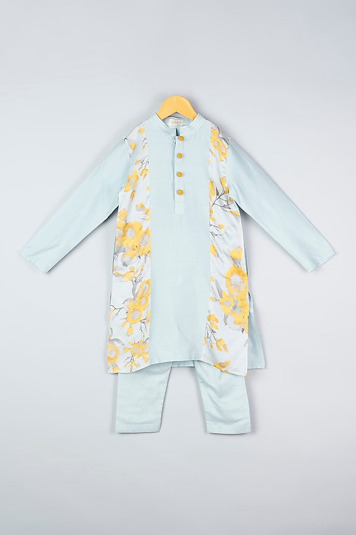 Grey Cotton Silk Kurta Set For Boys by Adah Kidswear