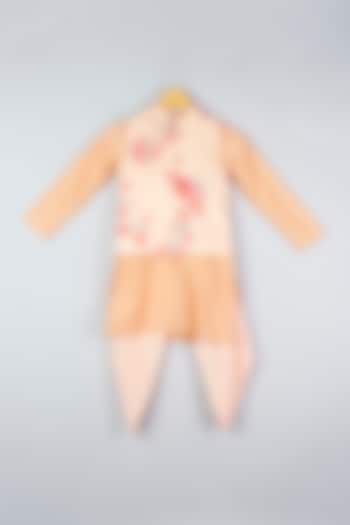 Peach Kurta Set With Bundi Jacket For Boys by Adah Kidswear
