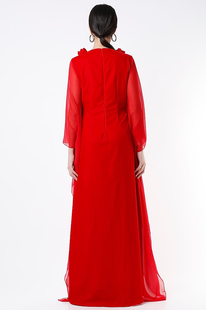 Red Hand-Sewn Rose Gown by Ada Malik at Pernia's Pop Up Shop