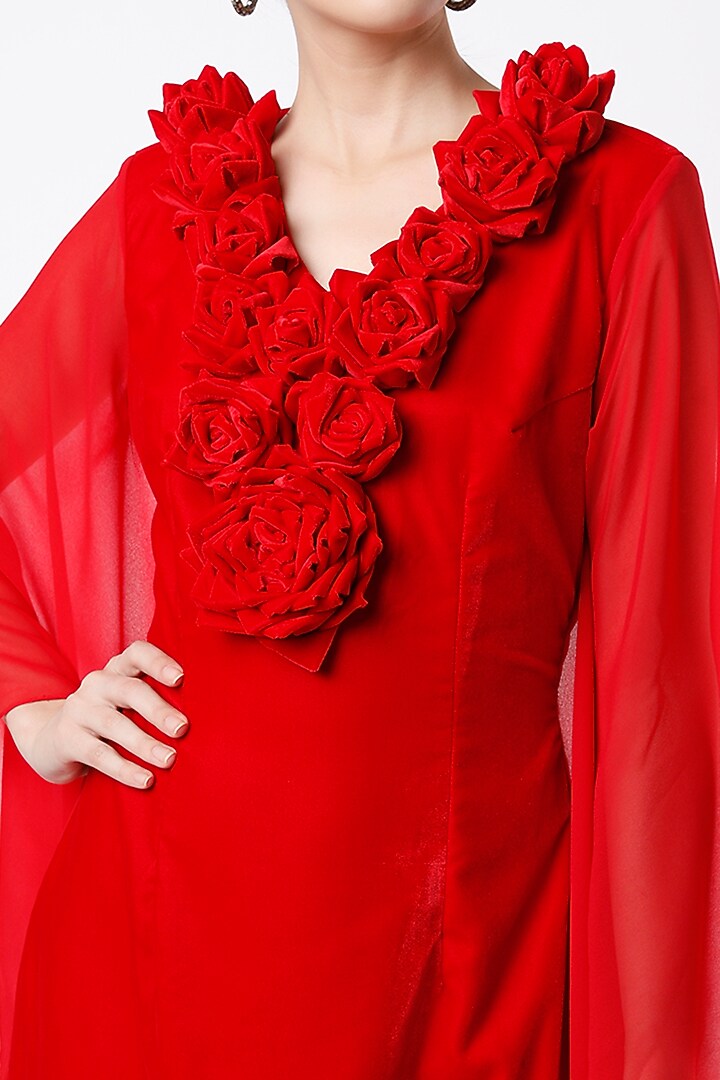 Red Hand-Sewn Rose Gown by Ada Malik at Pernia's Pop Up Shop