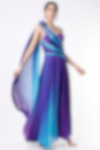 Azure Blue Ruched Saree Gown by Ada Malik